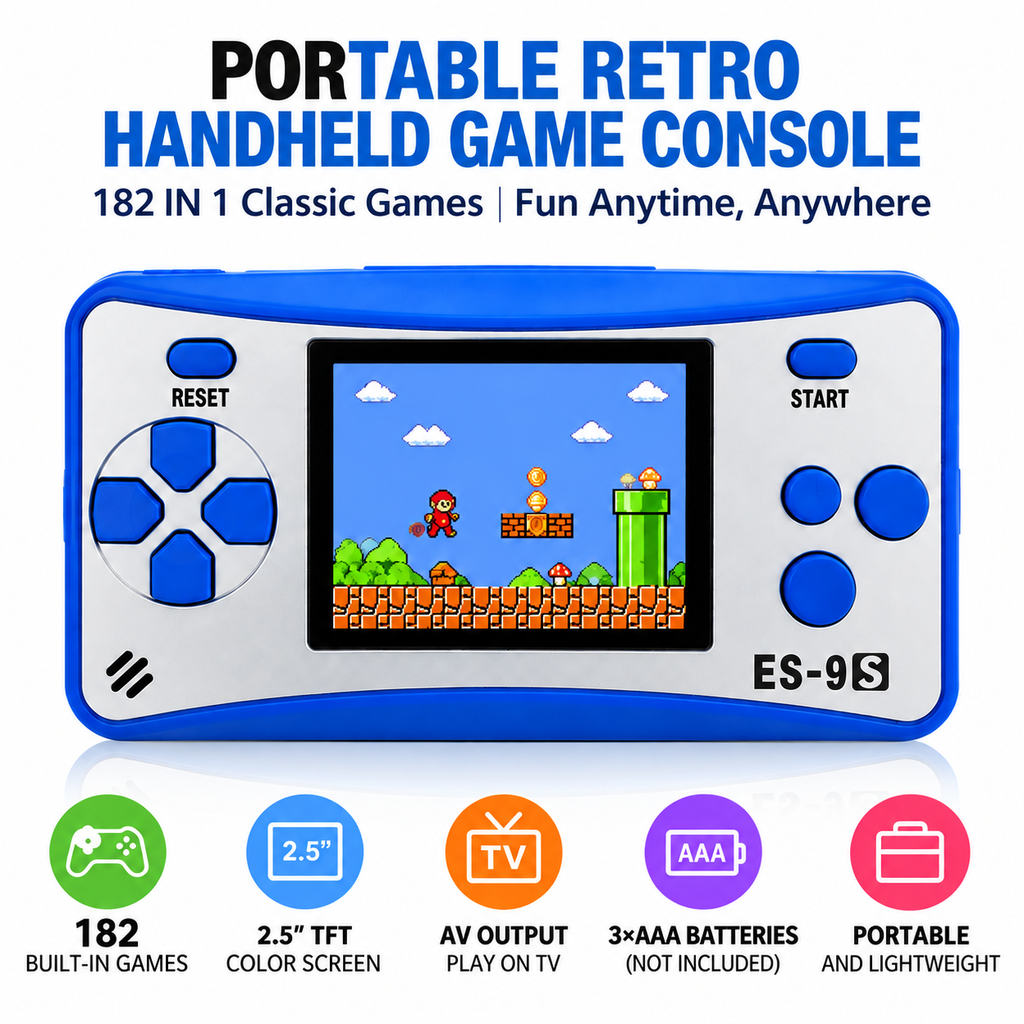 2.5 Inch Classic Handheld Game Console with 182 Built-in Games & AV Outpu