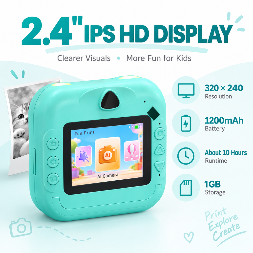 Voice-Controlled Instant Print Camera with 2.4-Inch HD Screen