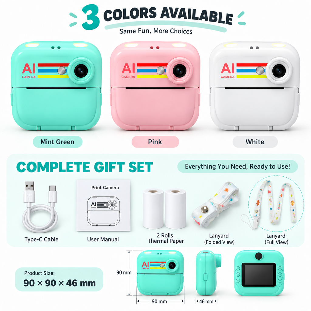 Voice-Controlled Instant Print Camera with 2.4-Inch HD Screen