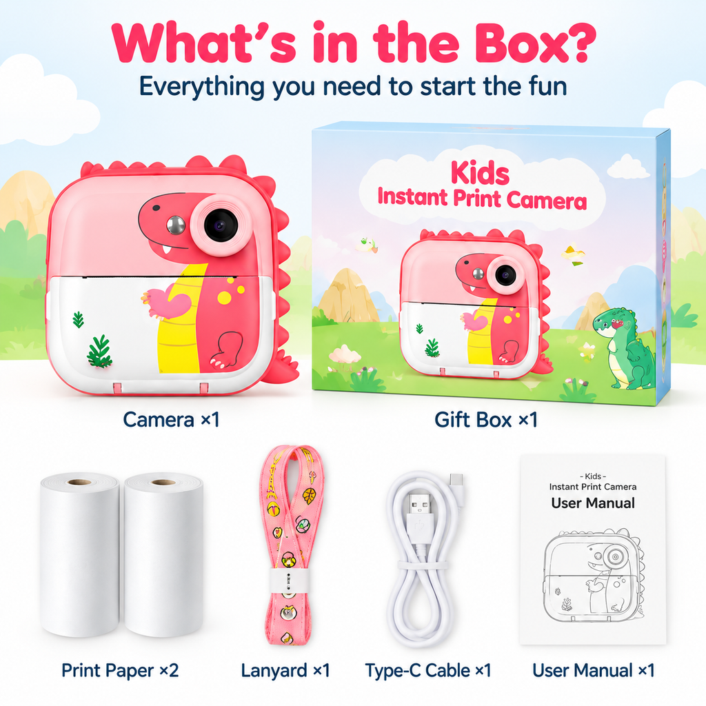 Dinosaur Kids Instant Print Camera with Bluetooth App