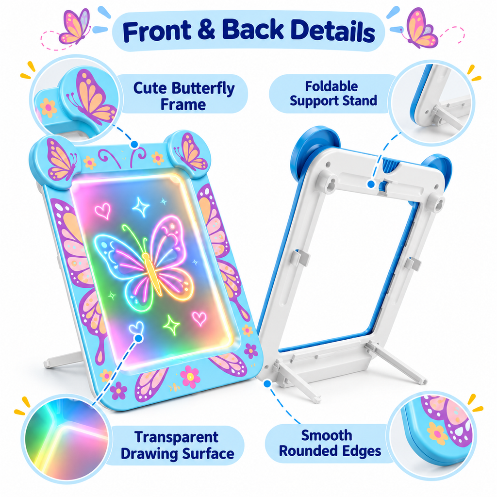 9 Inch Butterfly LED Light-Up Drawing Board for Kids