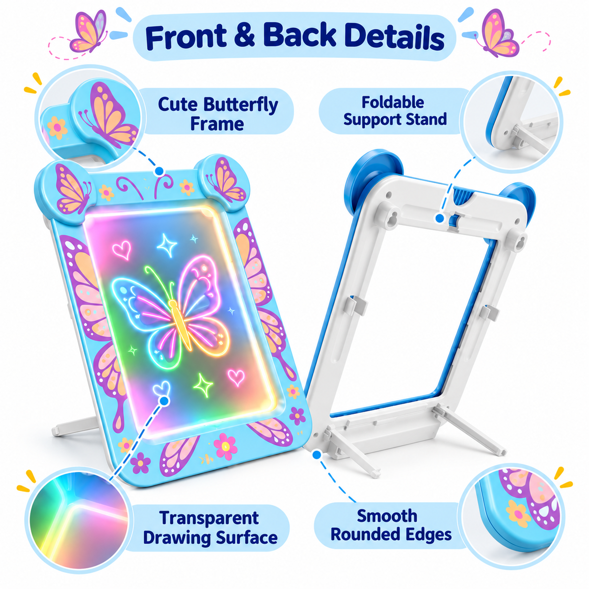 9 Inch Butterfly LED Light-Up Drawing Board for Kids