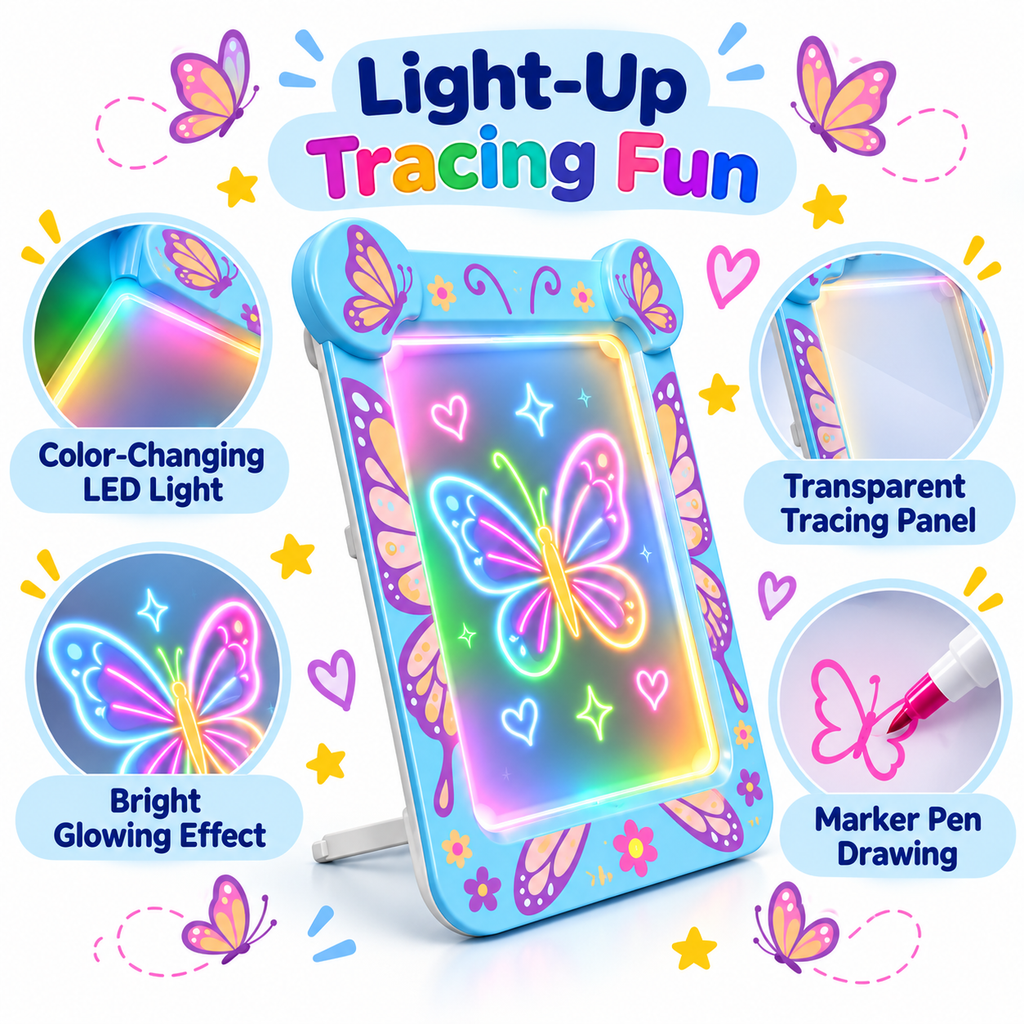 9 Inch Butterfly LED Light-Up Drawing Board for Kids