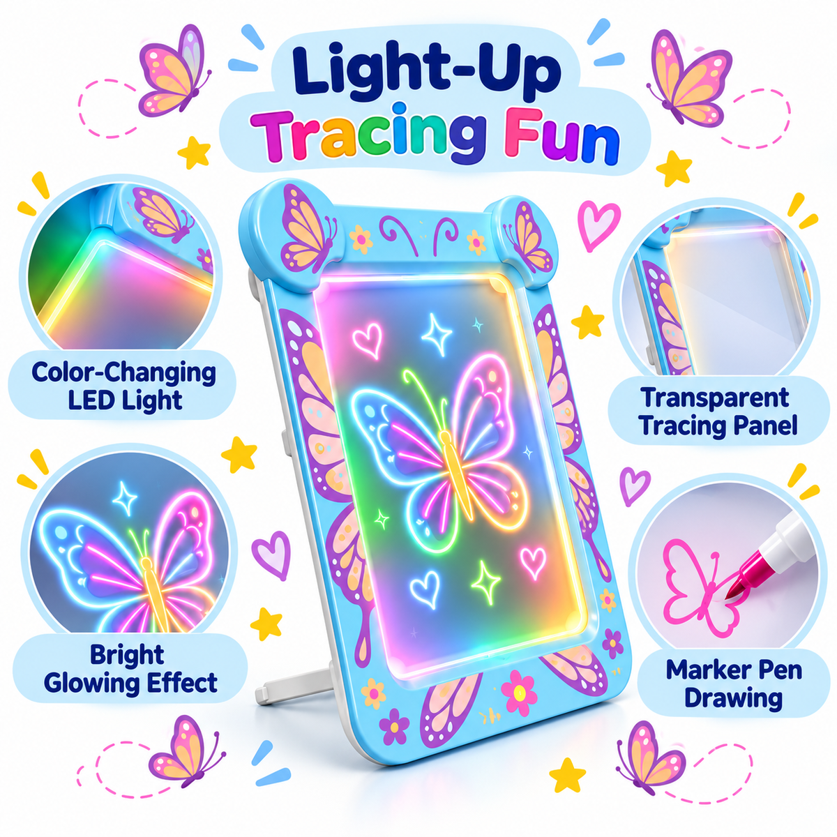 9 Inch Butterfly LED Light-Up Drawing Board for Kids