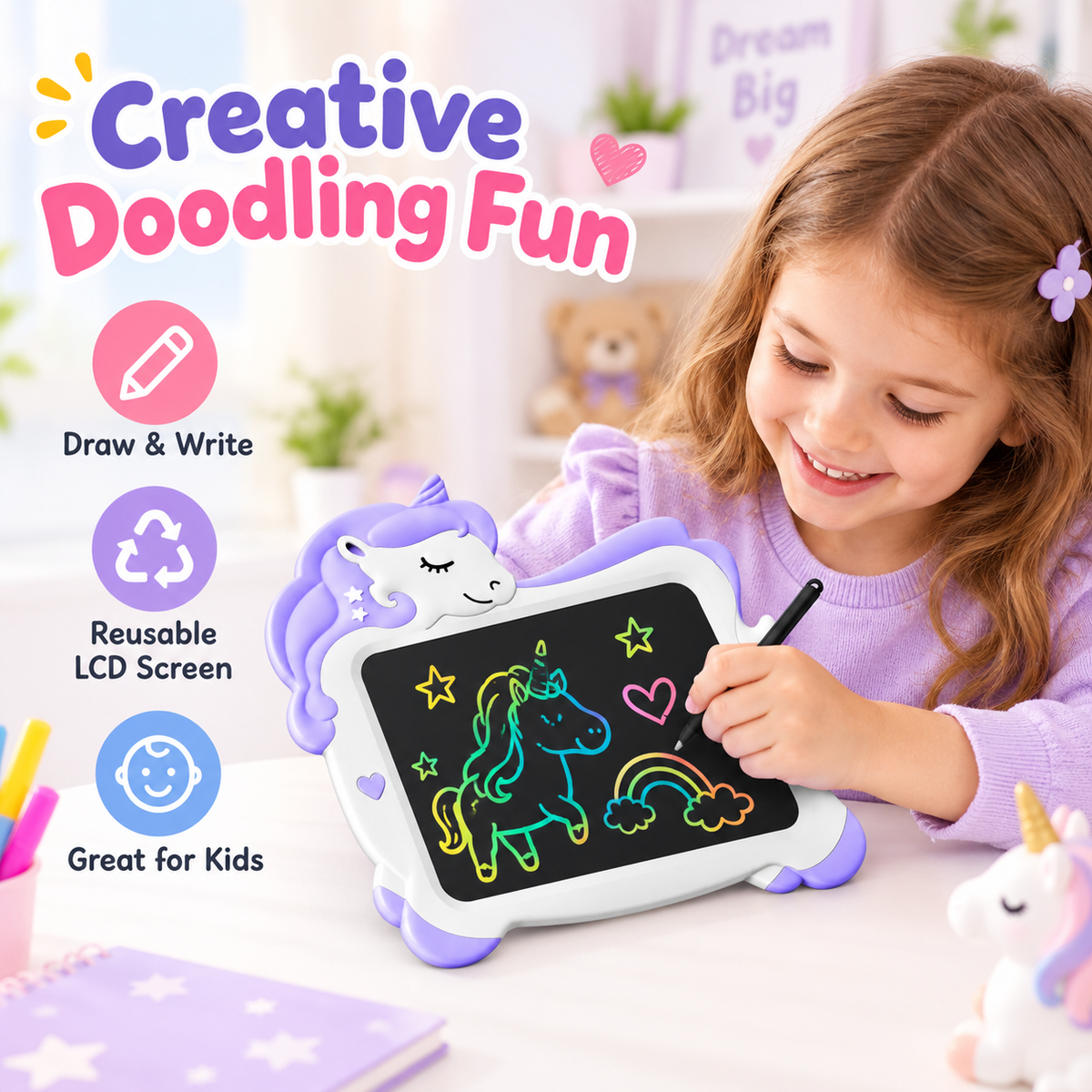 12 Inch Unicorn LCD Writing Tablet for Kids – Reusable Drawing Board