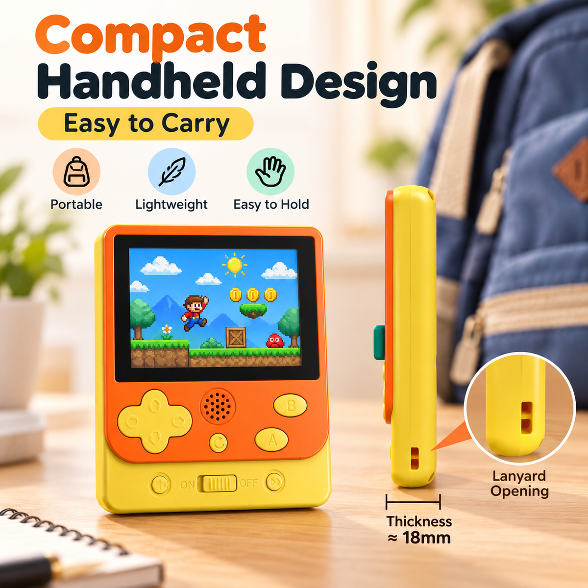 2.5 Inch Handheld Game Console with 500 Built-in 8-Bit Games & Type-C Charging