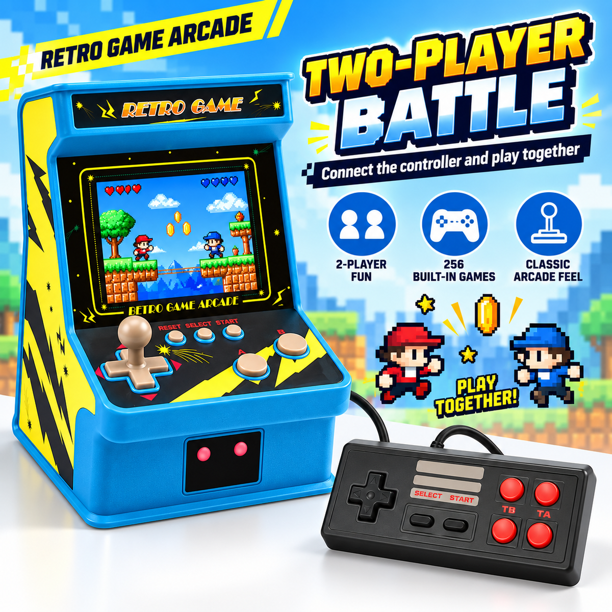 Mini Retro Arcade Game Console with 256 Built-In Games, 2.8-Inch IPS Screen, 2-Player Support & TV Output
