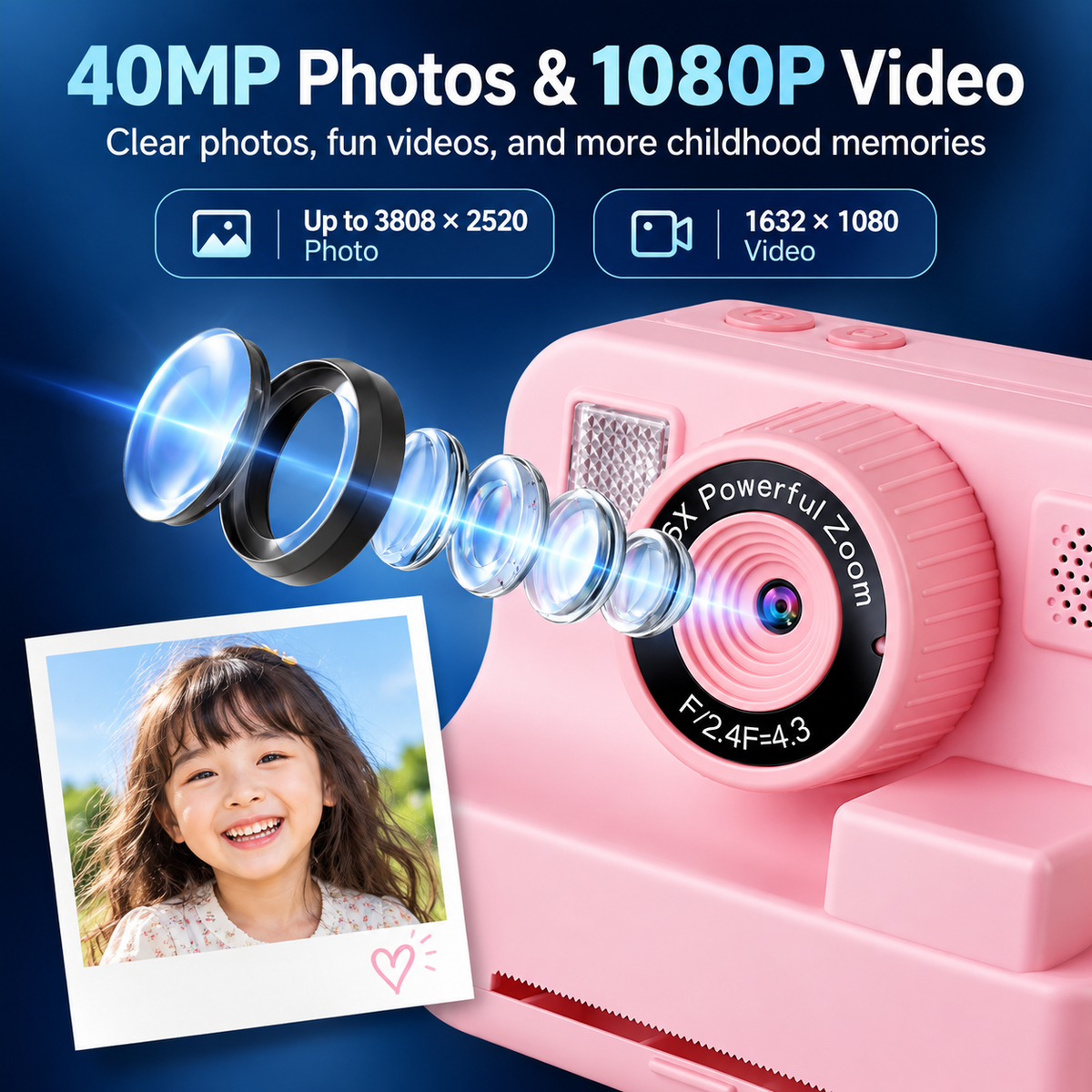 Kids Instant Print Camera with 2.4" Screen | Thermal Printing Digital Camera