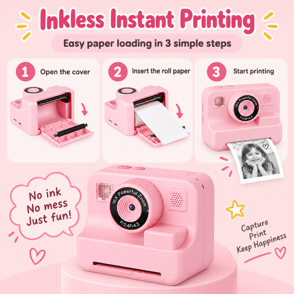 Kids Instant Print Camera with 2.4" Screen | Thermal Printing Digital Camera