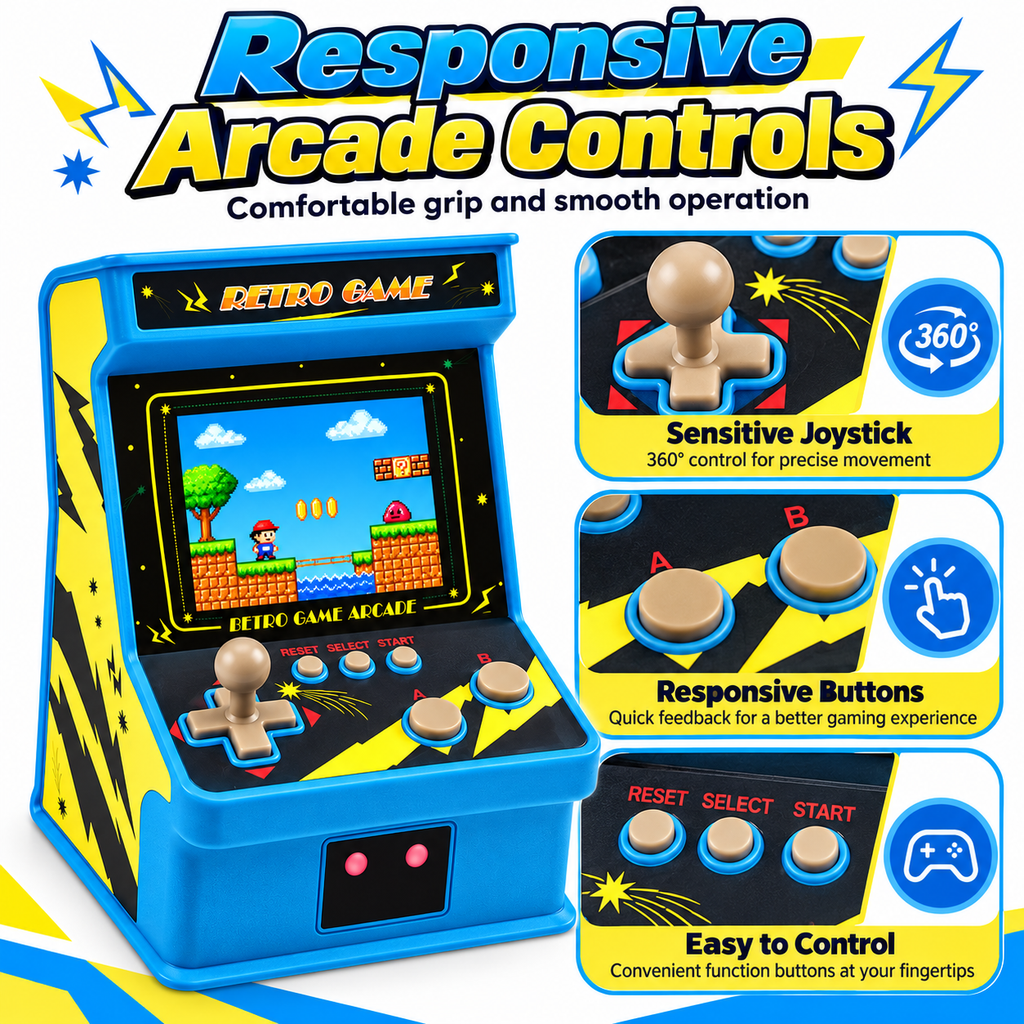 Mini Retro Arcade Game Console with 256 Built-In Games, 2.8-Inch IPS Screen, 2-Player Support & TV Output