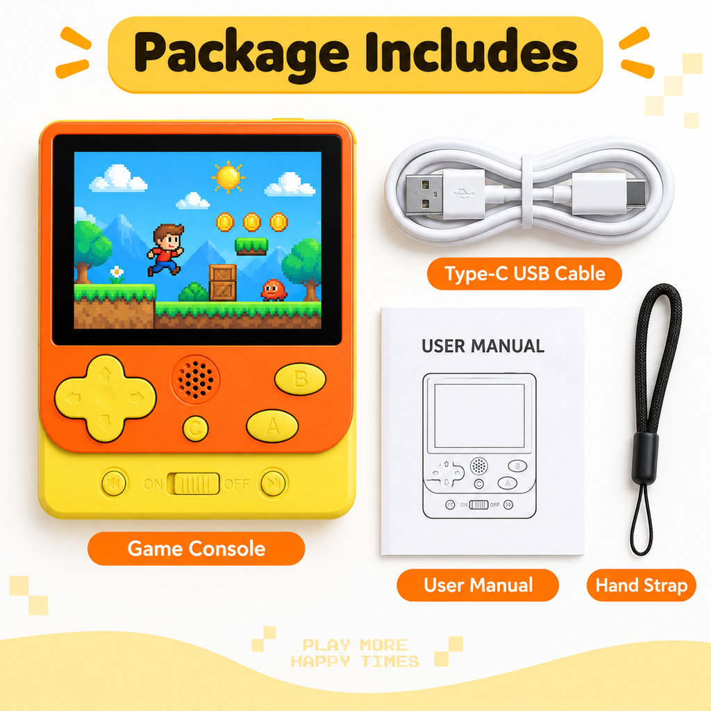 2.5 Inch Handheld Game Console with 500 Built-in 8-Bit Games & Type-C Charging