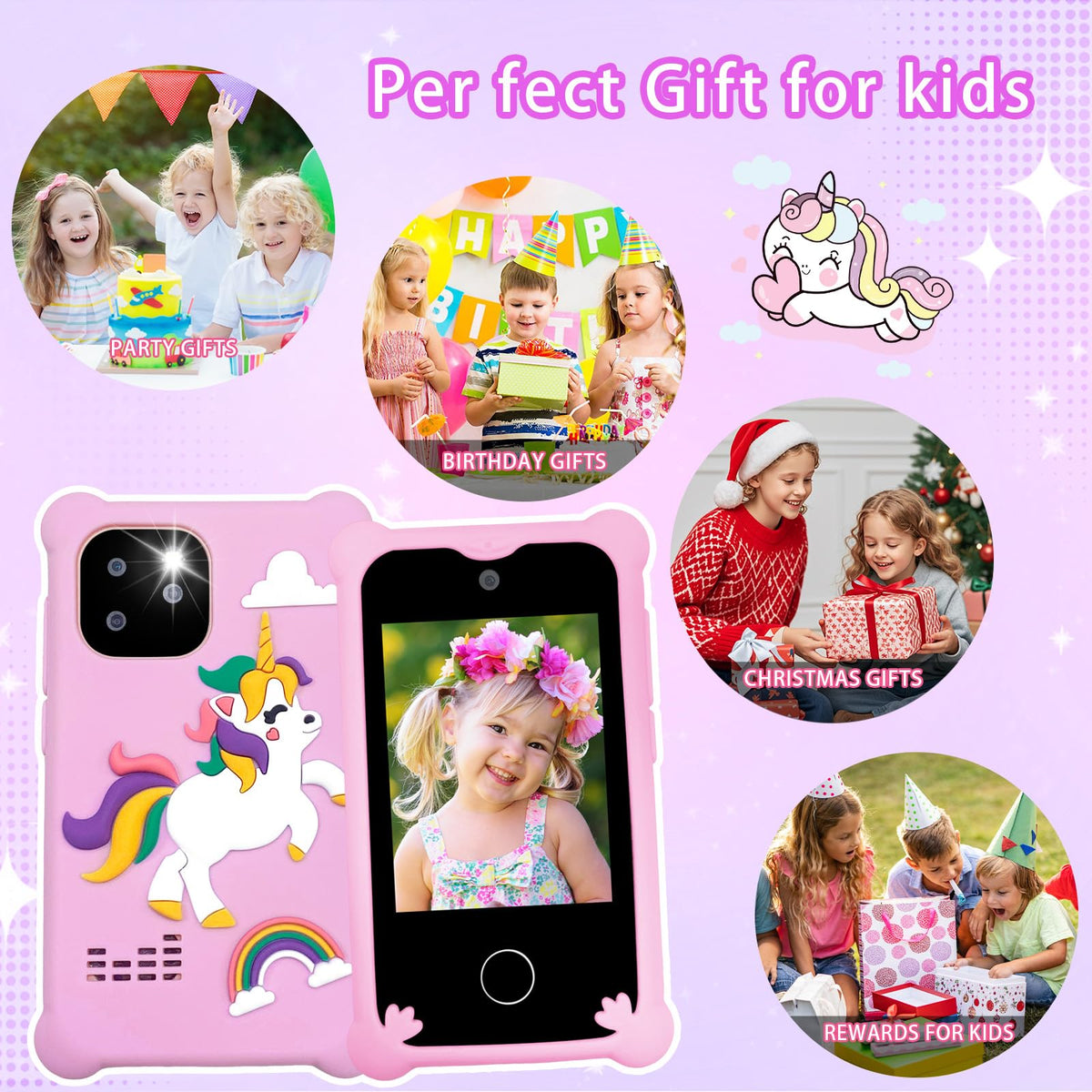 Kids touchscreen camera phone Chubby Purple Unicorn product view 8