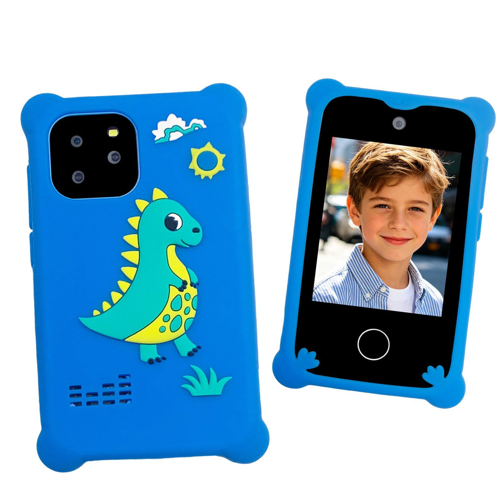 Kids touchscreen camera phone Green Dinosaur front and back