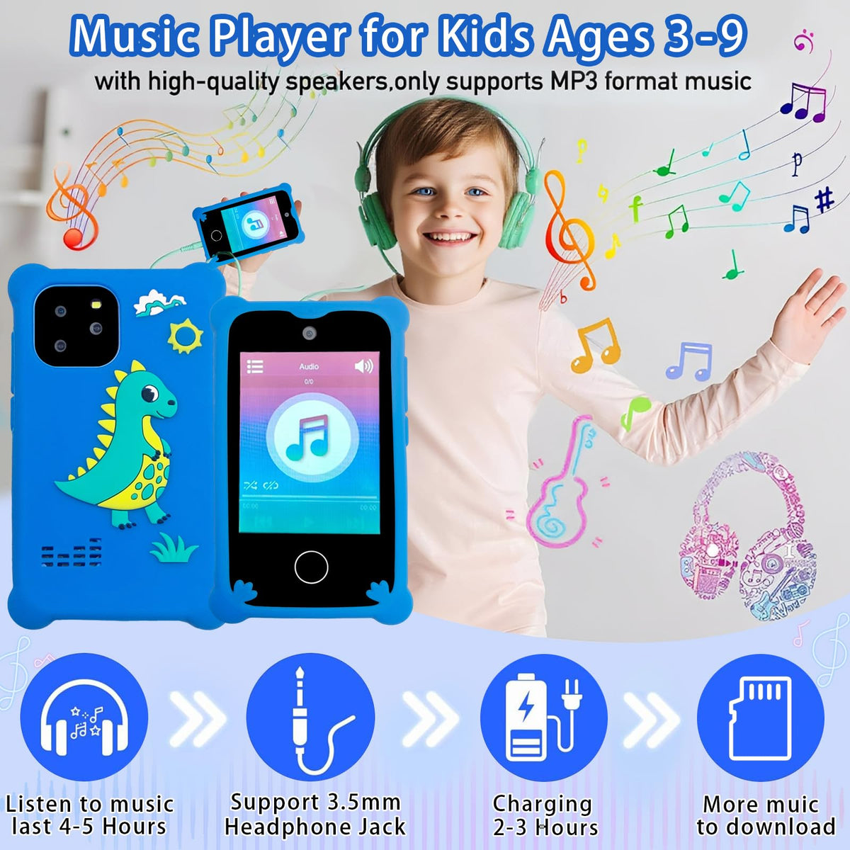 Kids touchscreen camera phone Green Dinosaur product view 6