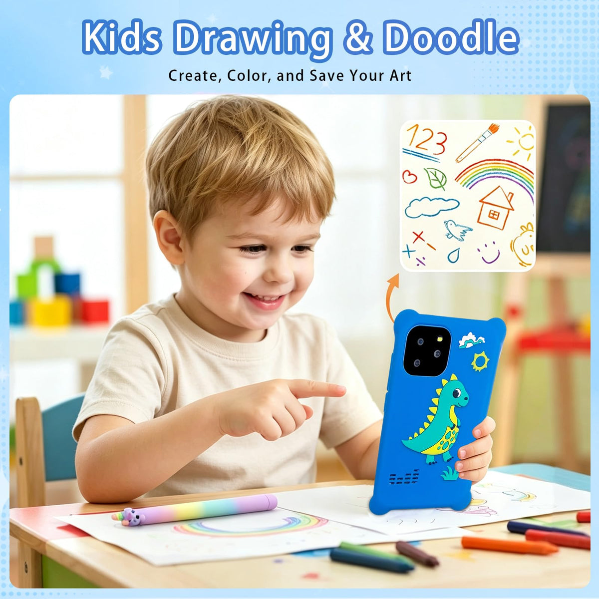 Kids touchscreen camera phone Green Dinosaur product view 7