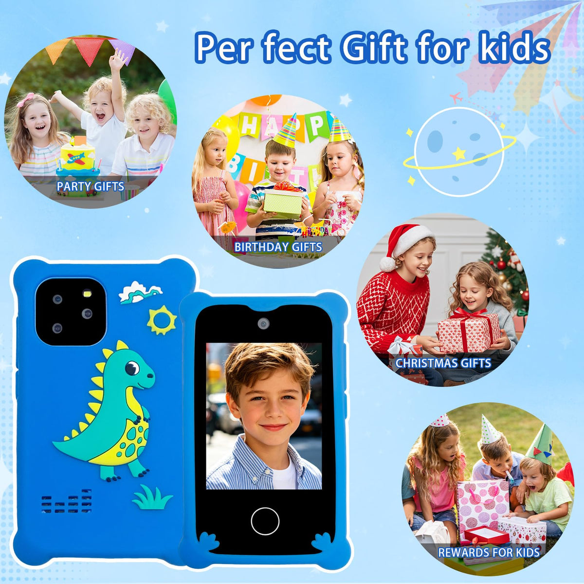 Kids touchscreen camera phone Green Dinosaur product view 8