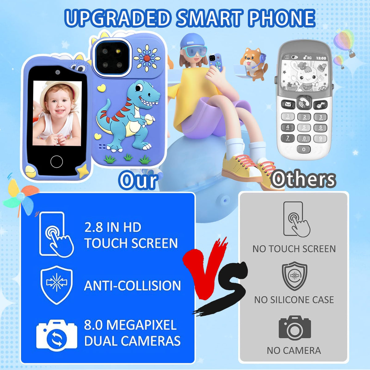 Kids touchscreen camera phone Heart-shaped Dinosaur product view 3