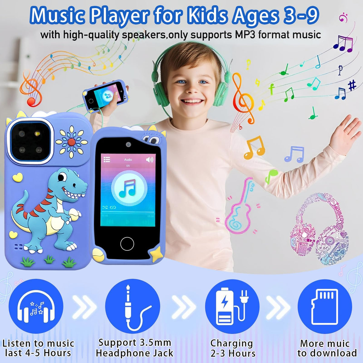Kids touchscreen camera phone Heart-shaped Dinosaur product view 6