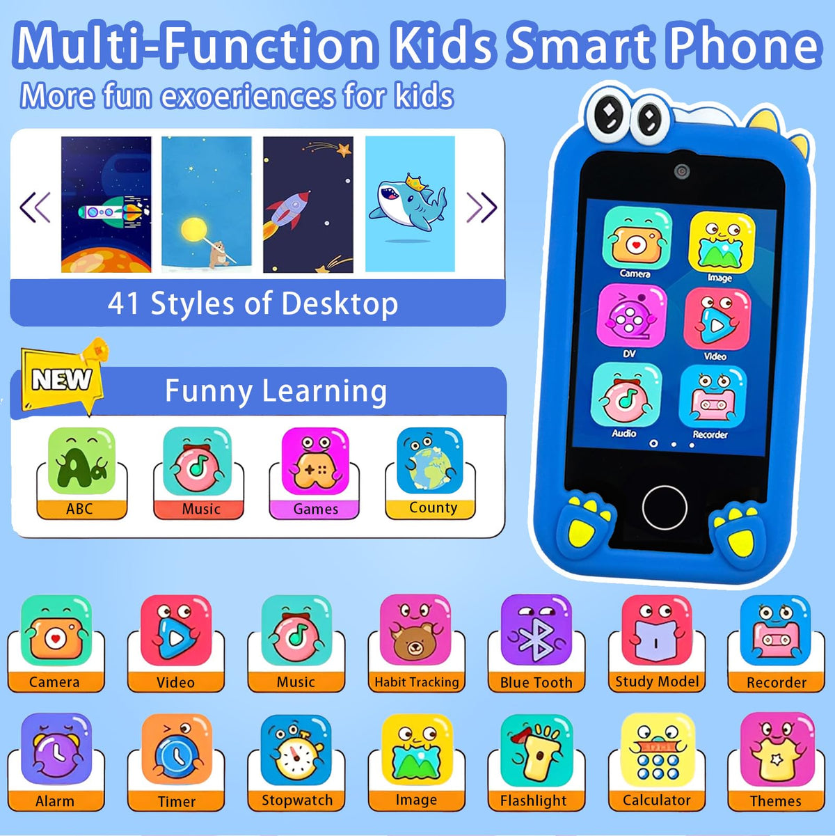 Kids touchscreen camera phone Palm Tree Dinosaur product view 2