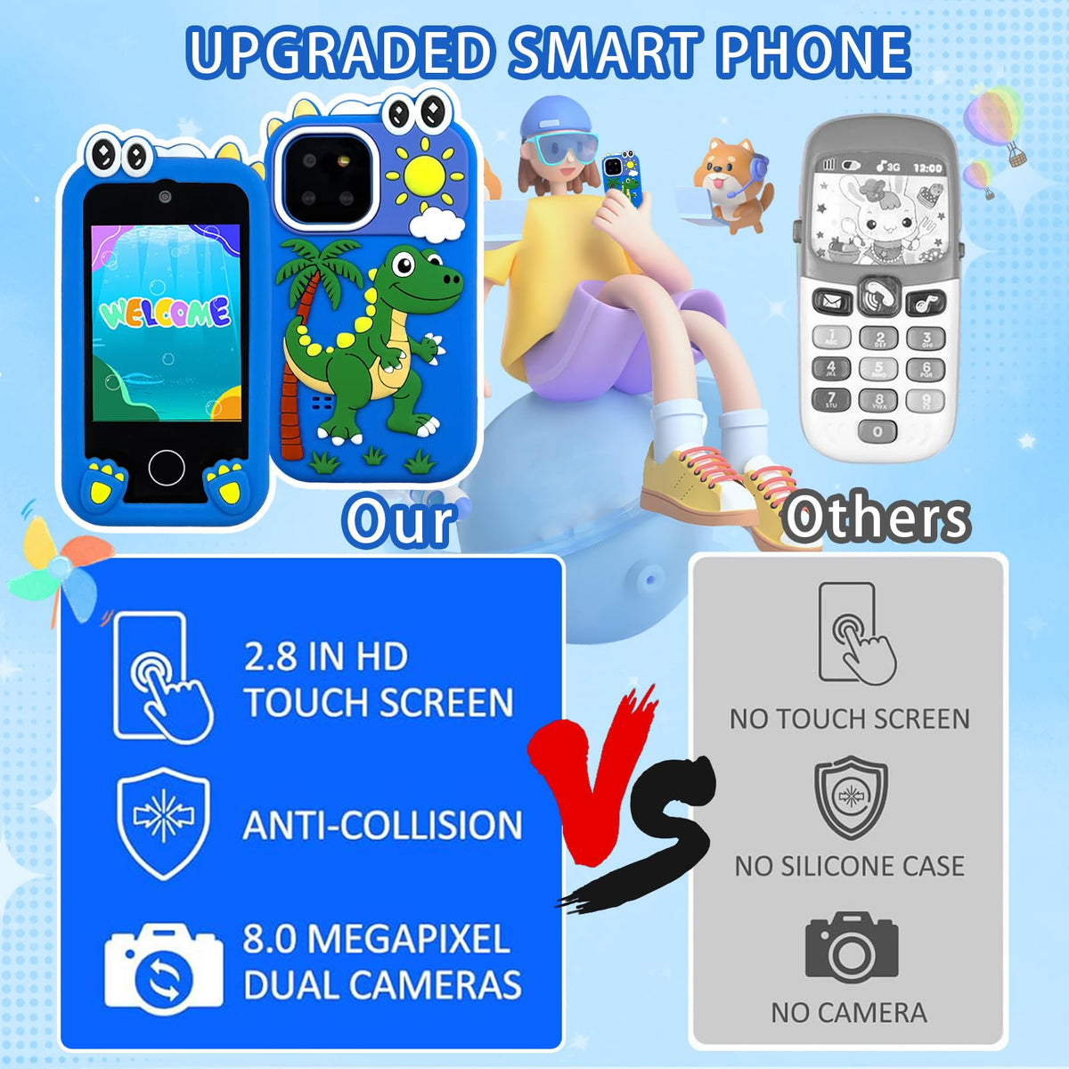 Kids touchscreen camera phone Palm Tree Dinosaur product view 3