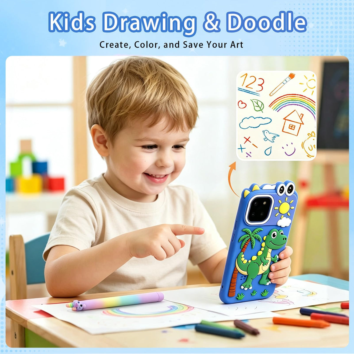 Kids touchscreen camera phone Palm Tree Dinosaur product view 7