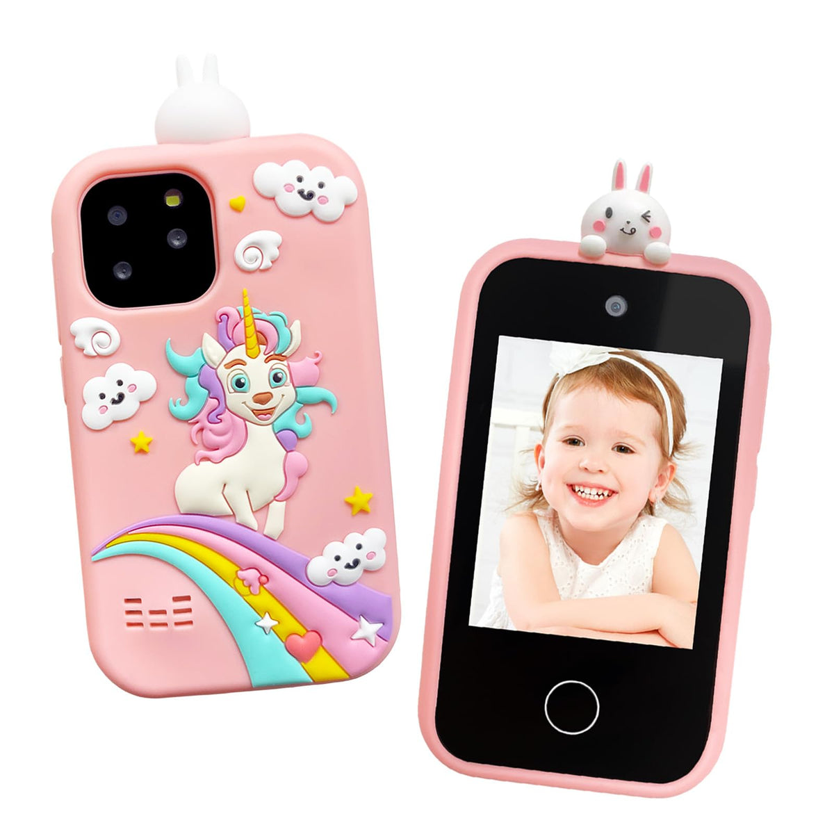 Kids touchscreen camera phone Pink Bunny Unicorn front and back