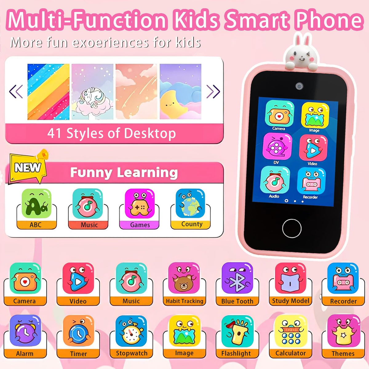 Kids touchscreen camera phone Pink Bunny Unicorn product view 2