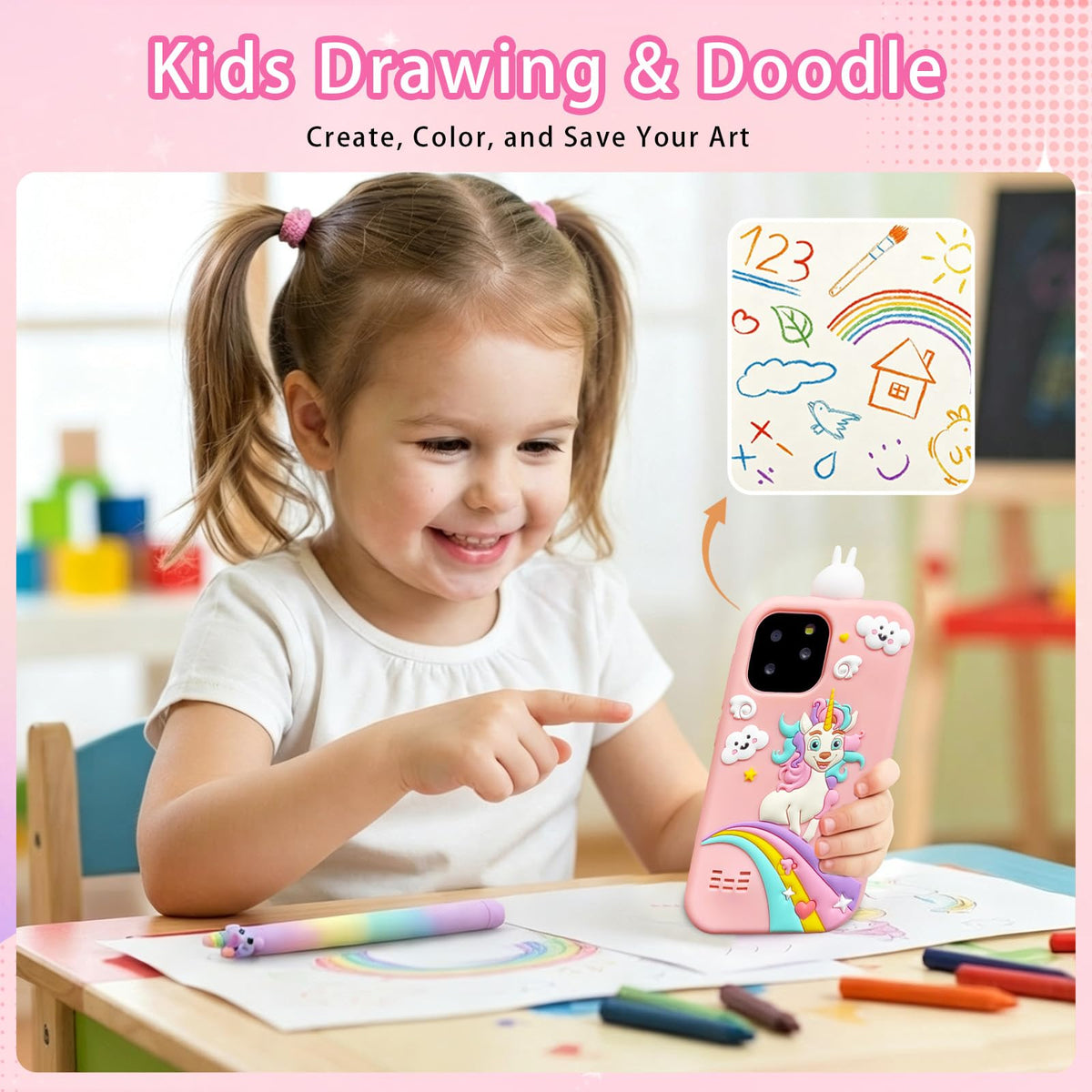 Kids touchscreen camera phone Pink Bunny Unicorn product view 7