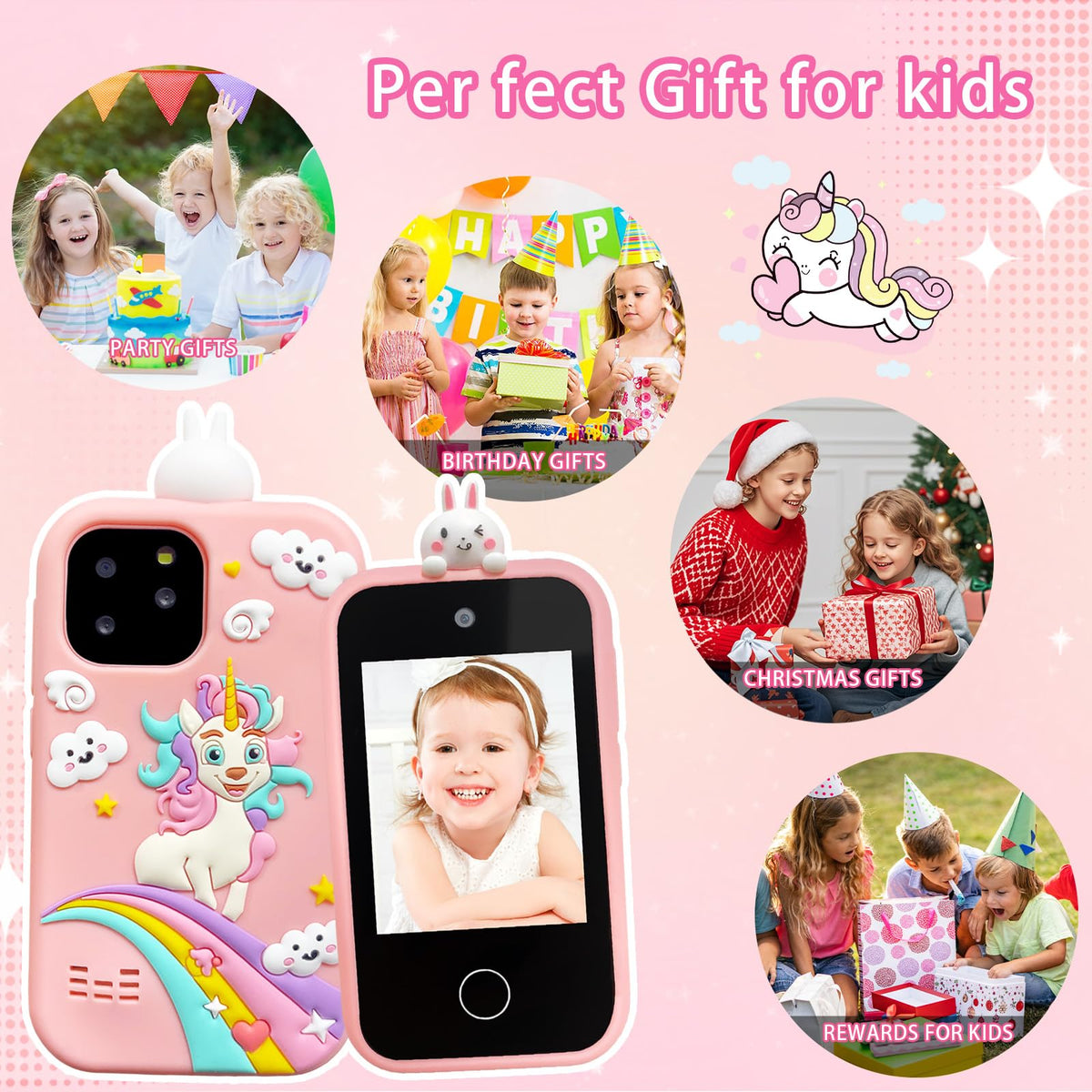 Kids touchscreen camera phone Pink Bunny Unicorn product view 8