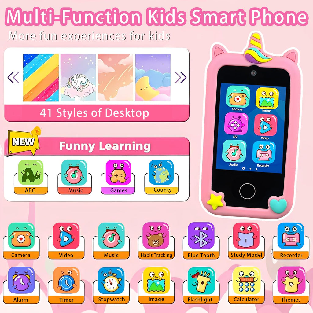 Kids touchscreen camera phone Pink Pegasus product view 2