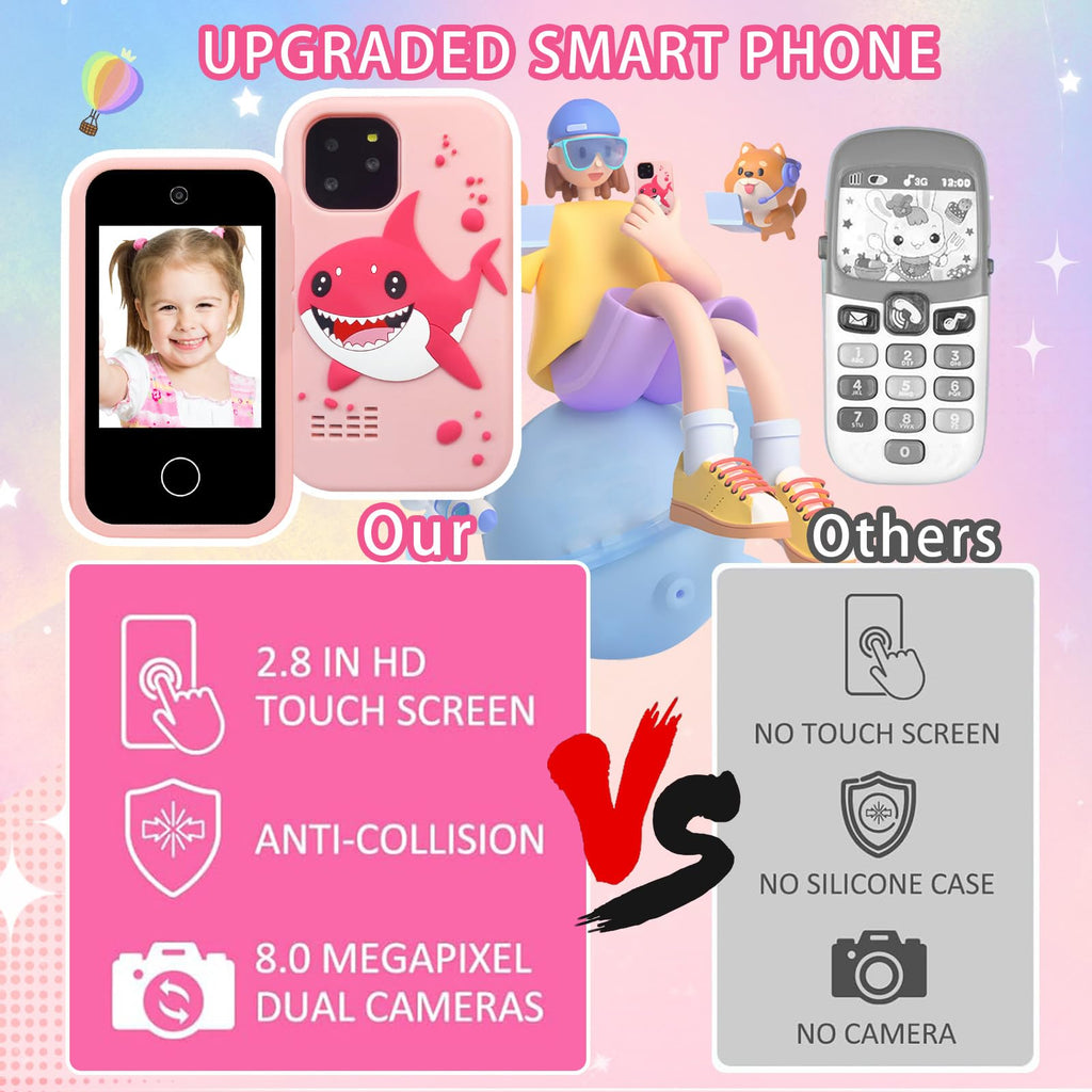Kids touchscreen camera phone Pink Shark product view 3