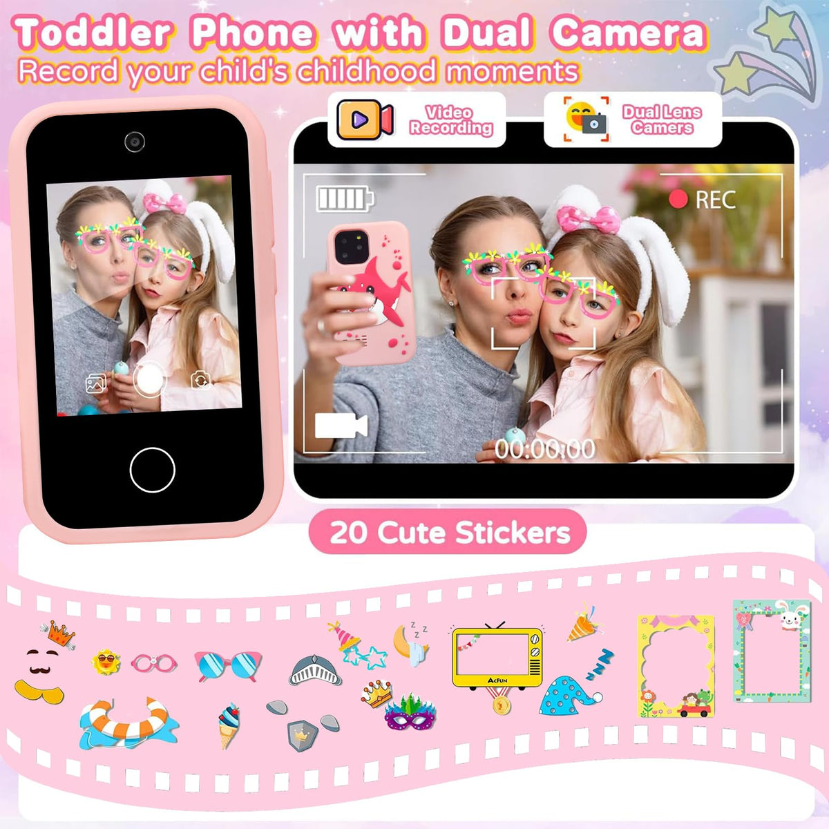 Kids touchscreen camera phone Pink Shark product view 4