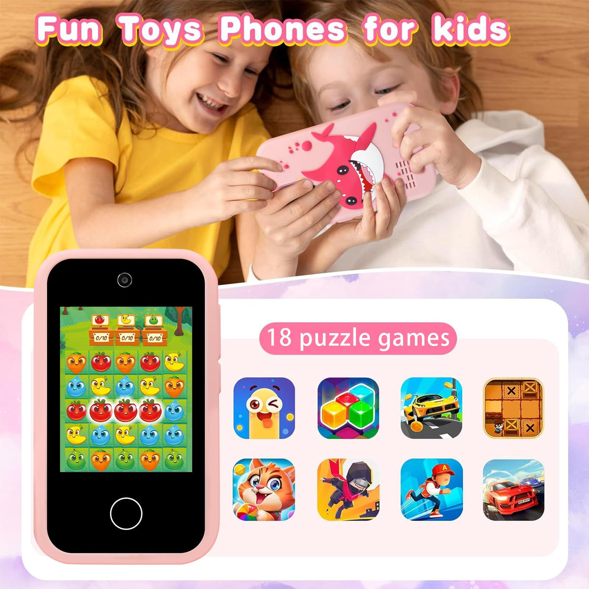 Kids touchscreen camera phone Pink Shark product view 9