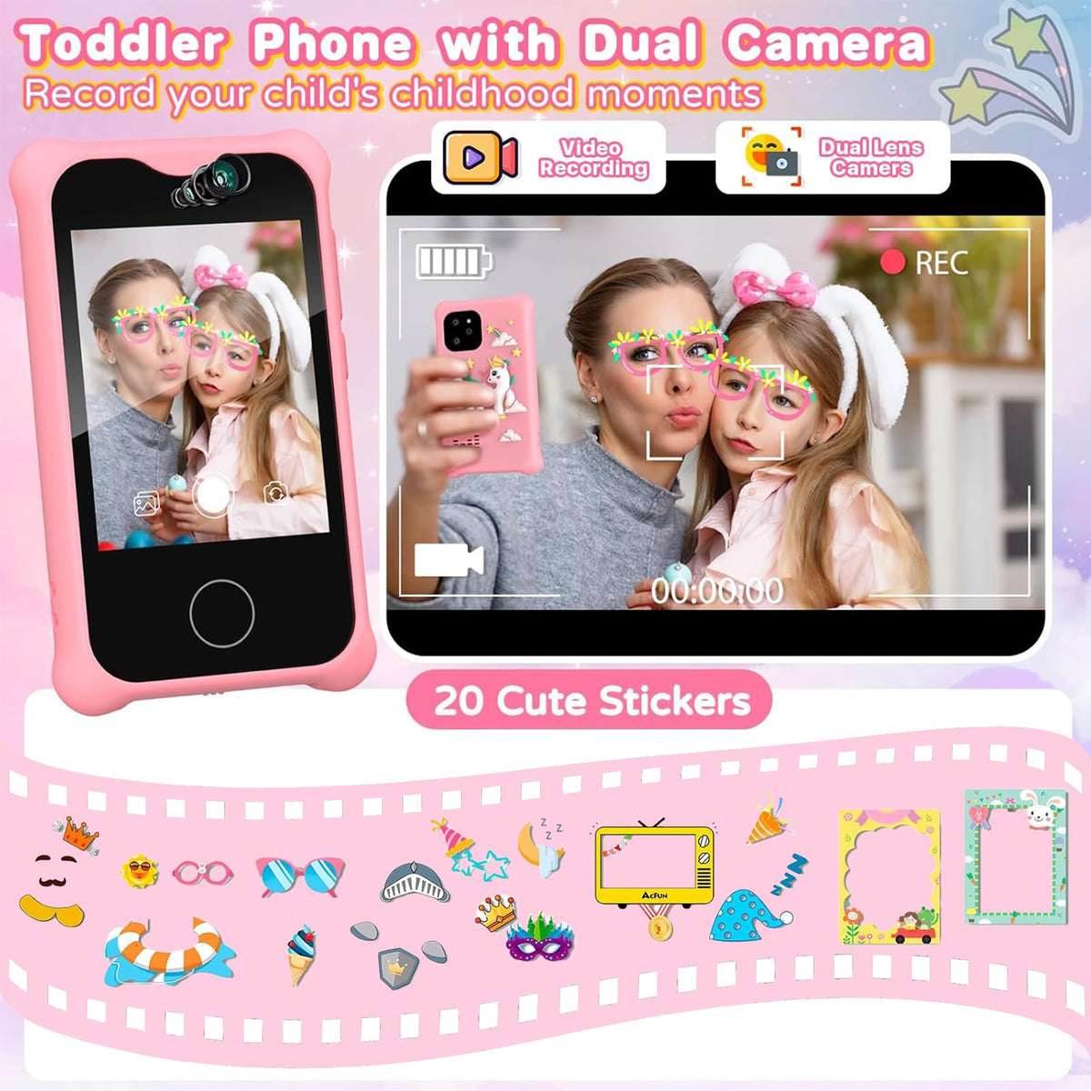 Kids touchscreen camera phone Pink Unicorn product view 4