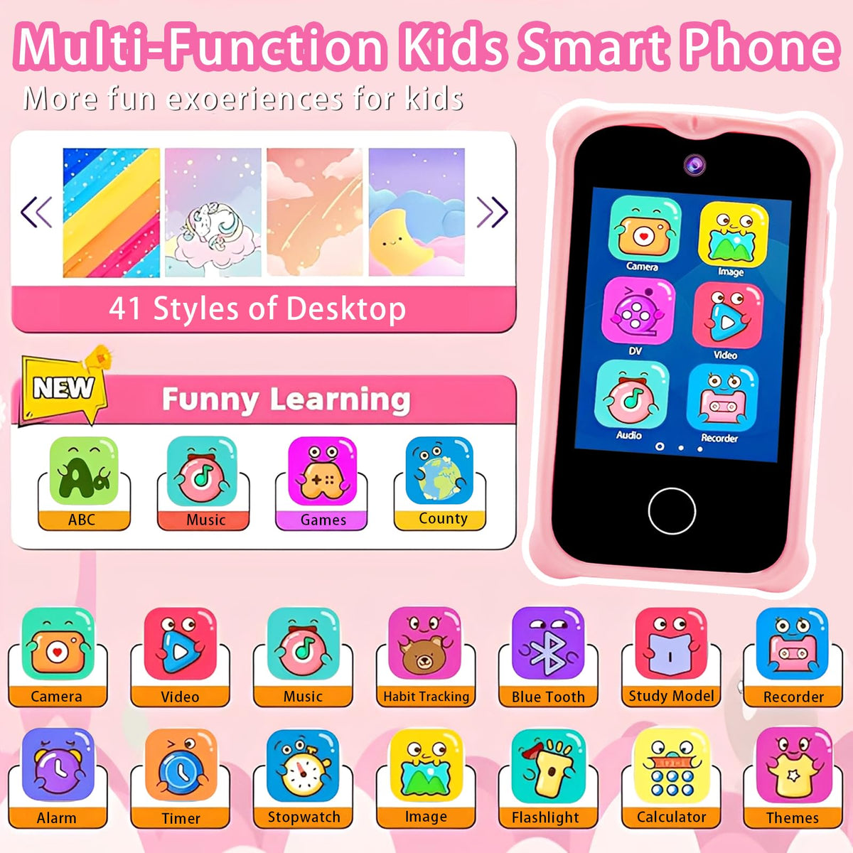 Kids touchscreen camera phone Pink Unicorn product view 5