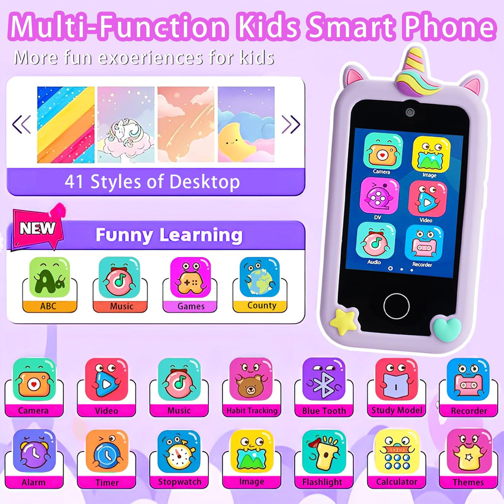 Kids touchscreen camera phone Purple Pegasus product view 2