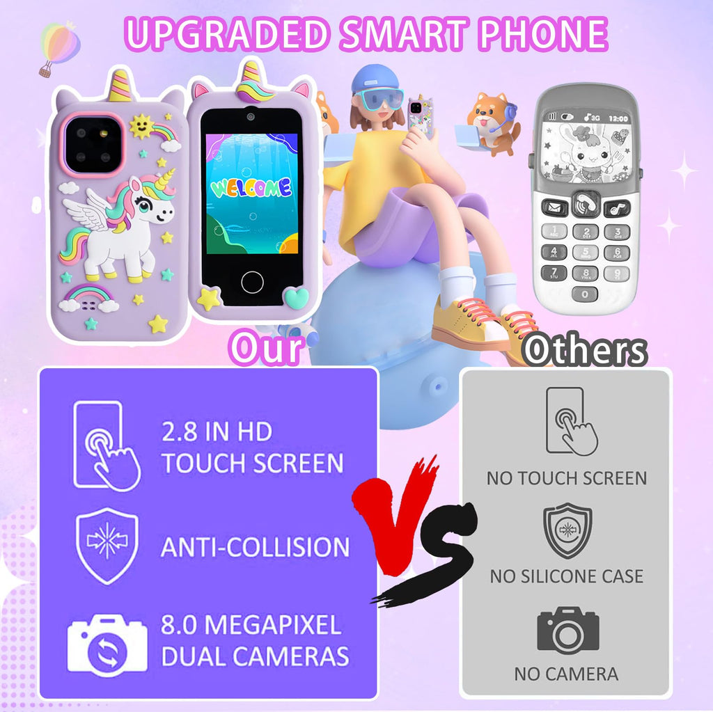 Kids touchscreen camera phone Purple Pegasus product view 3