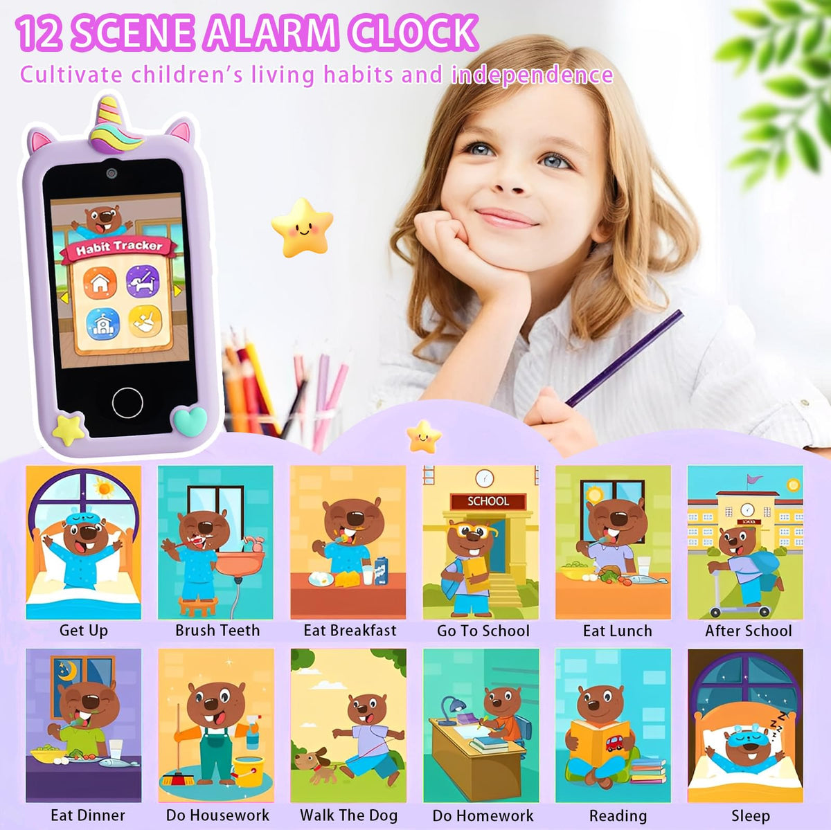 Kids touchscreen camera phone Purple Pegasus product view 5