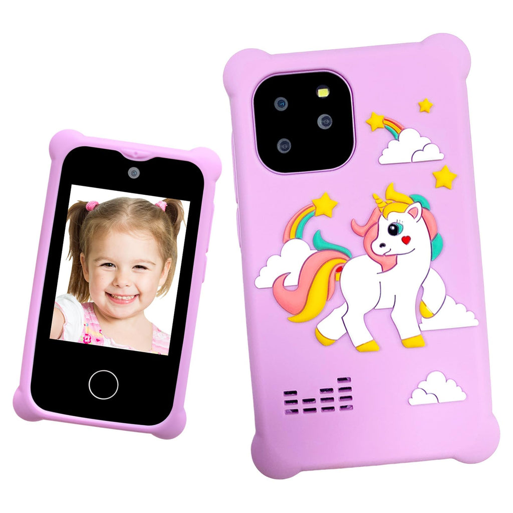 Kids touchscreen camera phone Purple Unicorn front and back