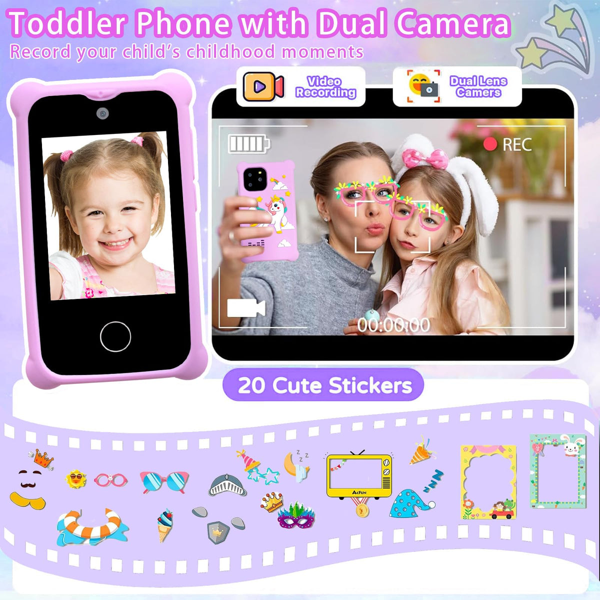 Kids touchscreen camera phone Purple Unicorn product view 4