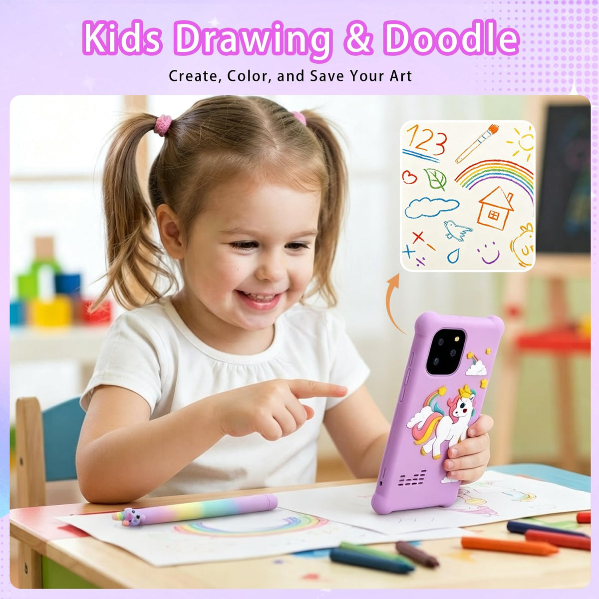 Kids touchscreen camera phone Purple Unicorn product view 7
