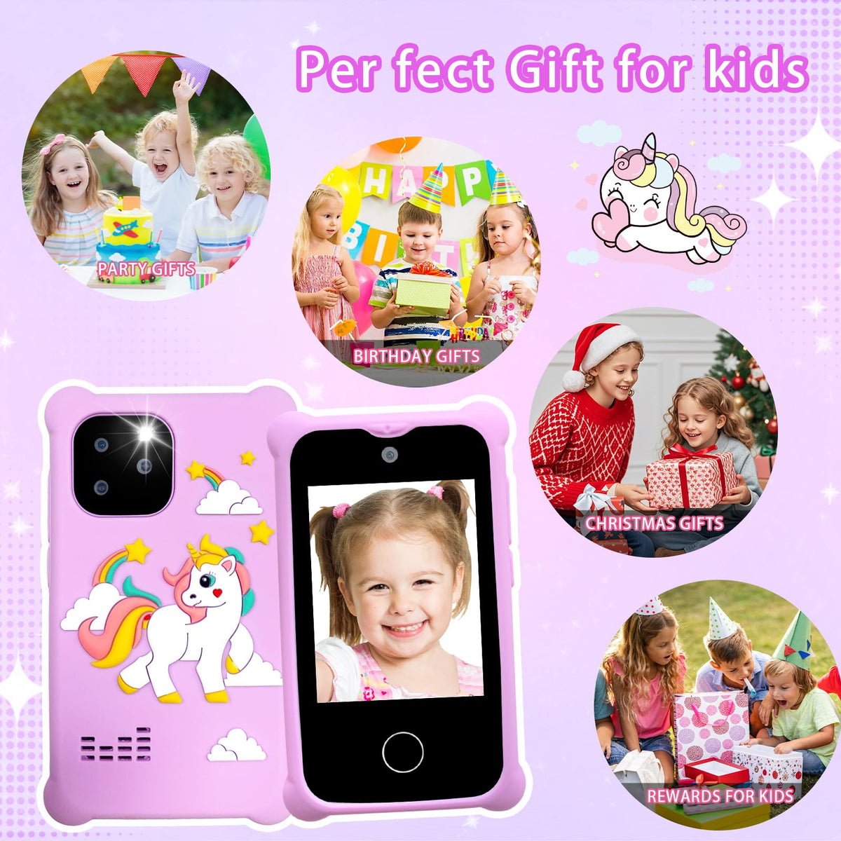 Kids touchscreen camera phone Purple Unicorn product view 8