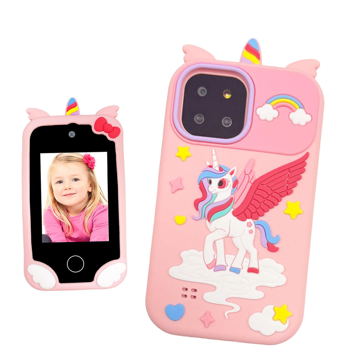 Kids touchscreen camera phone Winged Unicorn front and back