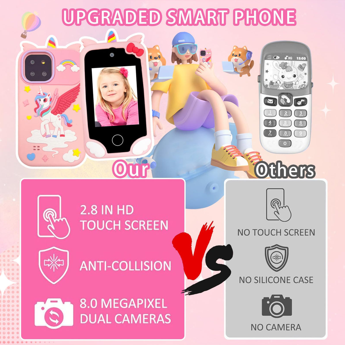 Kids touchscreen camera phone Winged Unicorn product view 3