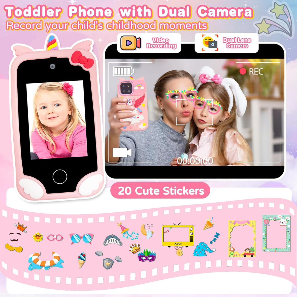 Kids touchscreen camera phone Winged Unicorn product view 4