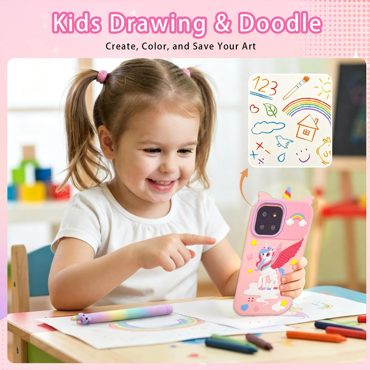 Kids touchscreen camera phone Winged Unicorn product view 7