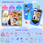 Blue kids camera phone toy with dinosaur case lifestyle image