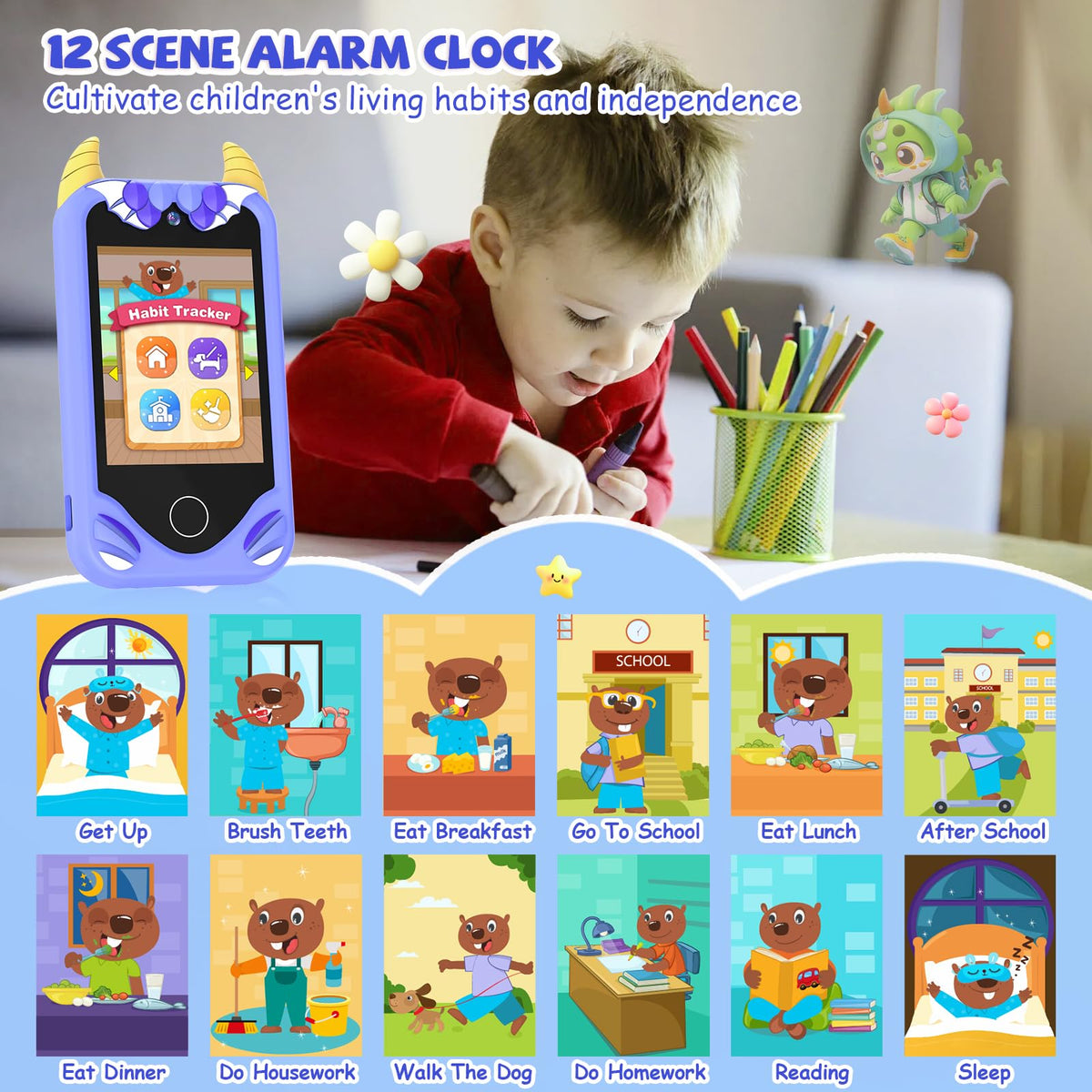 Blue kids smart phone camera toy screen and case feature image