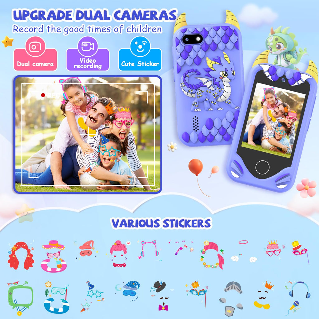 Kids smart phone camera toy blue dragon design lifestyle image