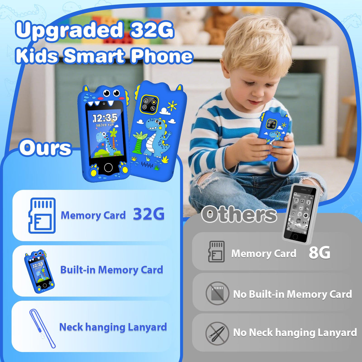Bright blue kids camera phone toy screen and camera image